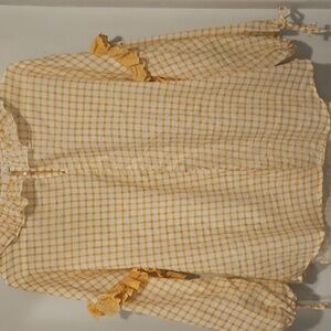 POL Gingham Lace High Neck Ruffle Shirt Top Small